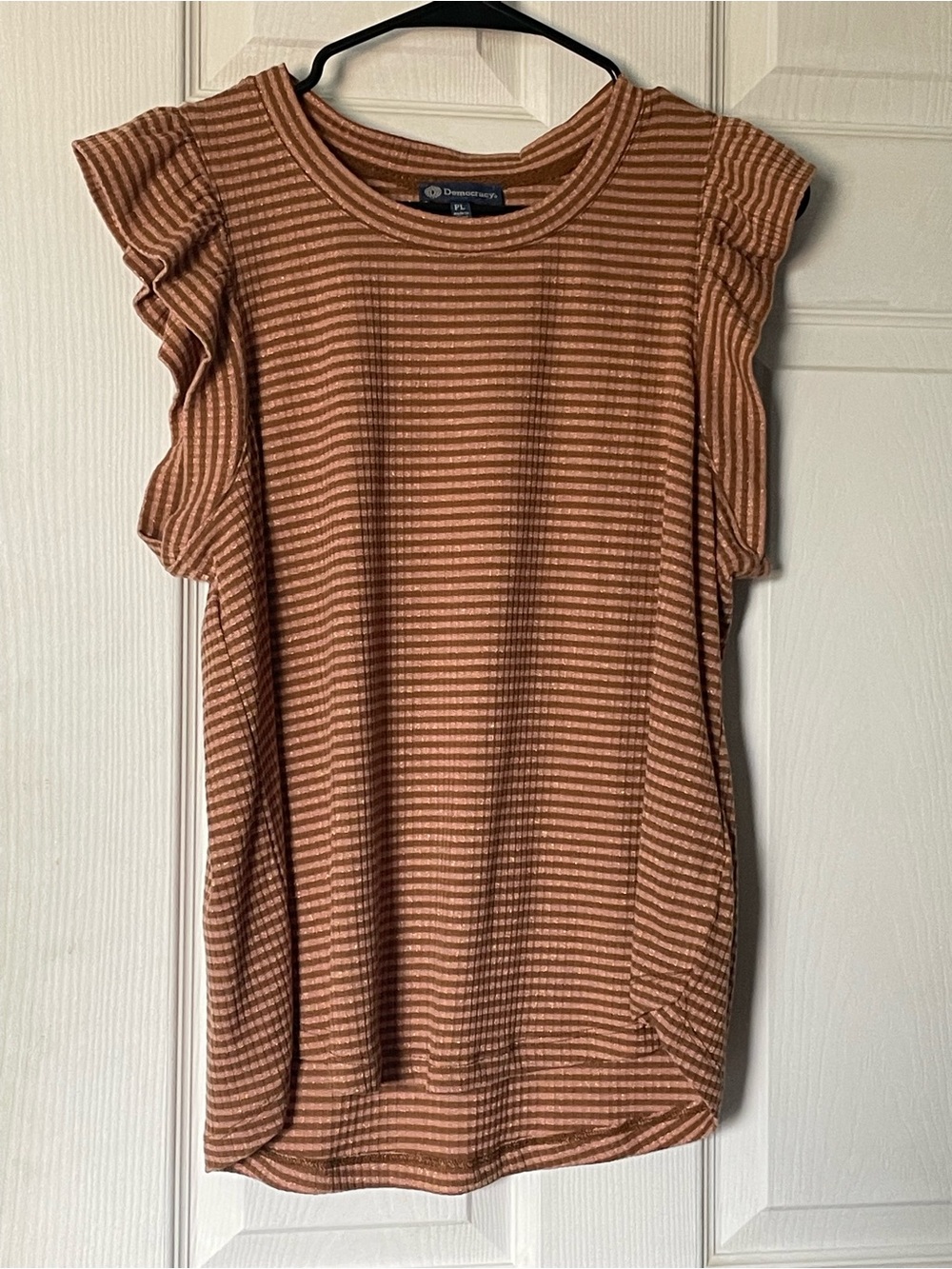 Democracy Rust and Cream Striped Ruffle Sleeve Tank